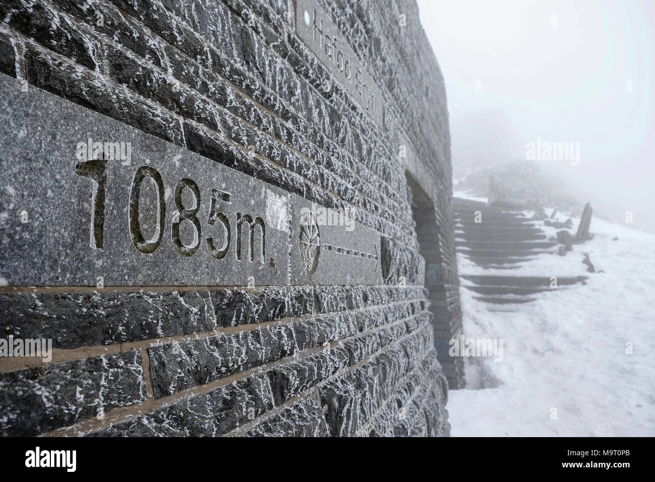 Mount Snowdon Summit Cafe, in winter conditions, Snowdonia North Wales
