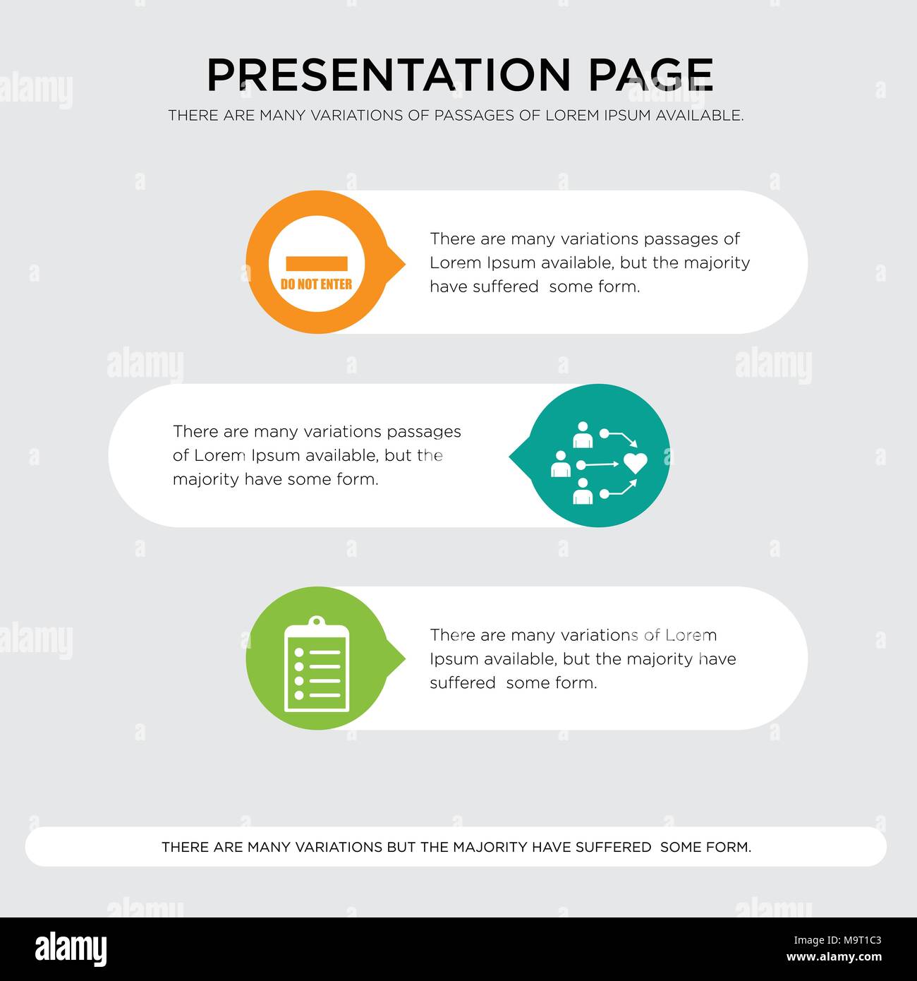 roster, inclusivity, do not enter presentation design template in orange, green, yellow colors with horizontal and rounded shapes Stock Vector