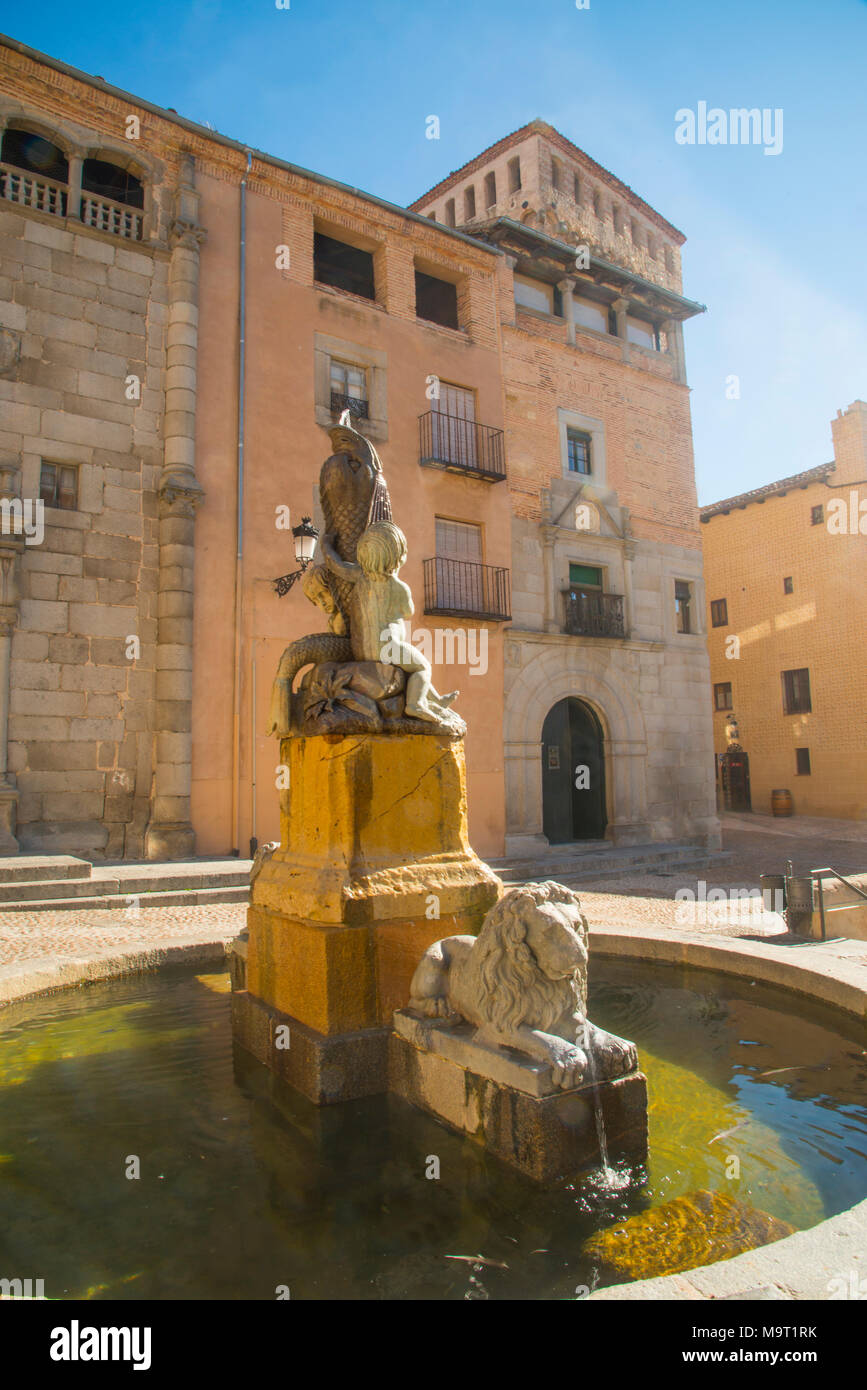 Fountain in Juan Bravo Square. Segovia, Spain. Stock Photo