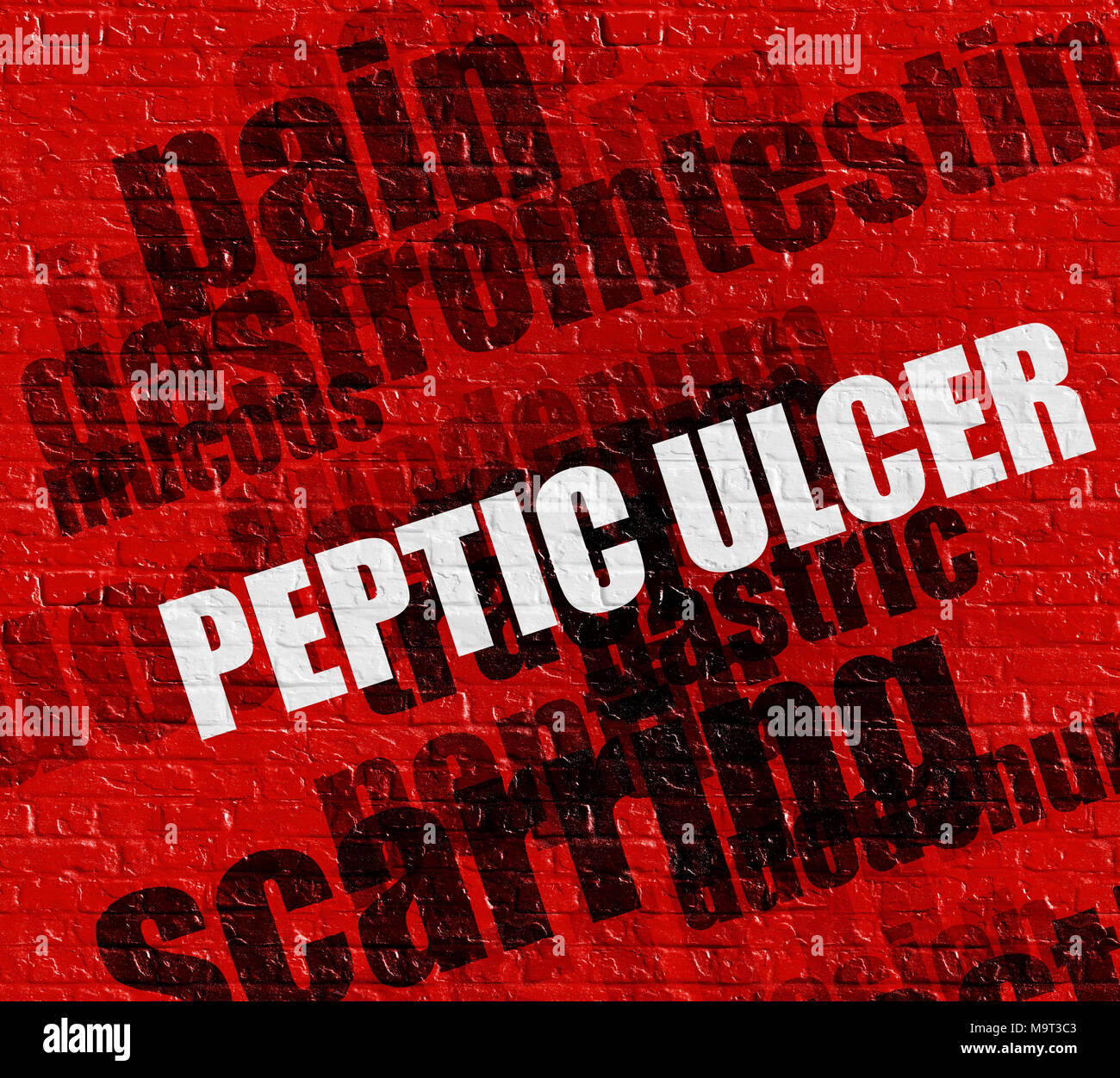 Medicine concept: Peptic Ulcer on Red Brick Wall . Stock Photo