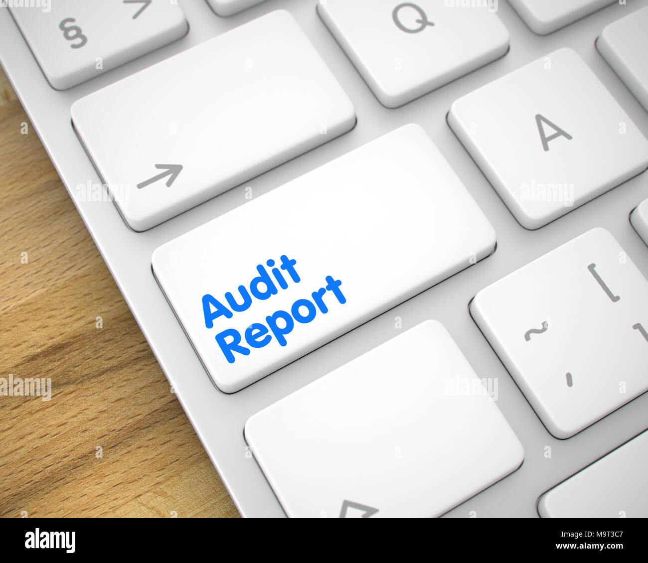 Audit Report - Text on White Keyboard Keypad. 3D. Stock Photo