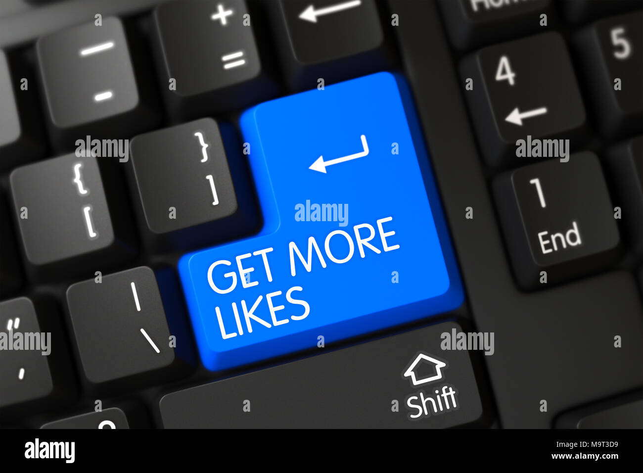 Blue Get More Likes Key on Keyboard. 3d Stock Photo