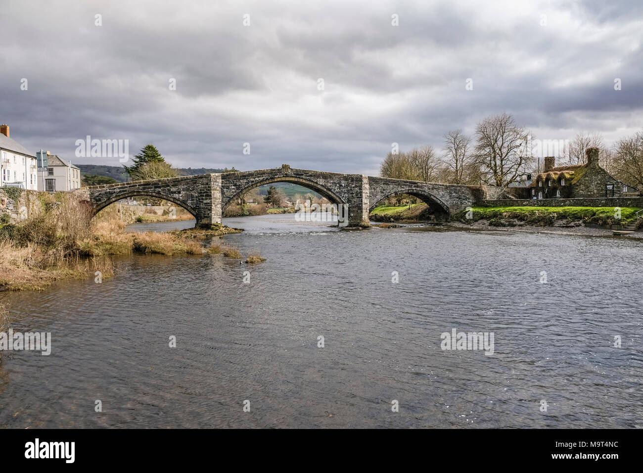 Pont Fawr, A Narrow three arch stone bridge in the Welsh town of Llanrwst, North Wales, UK Stock Photo