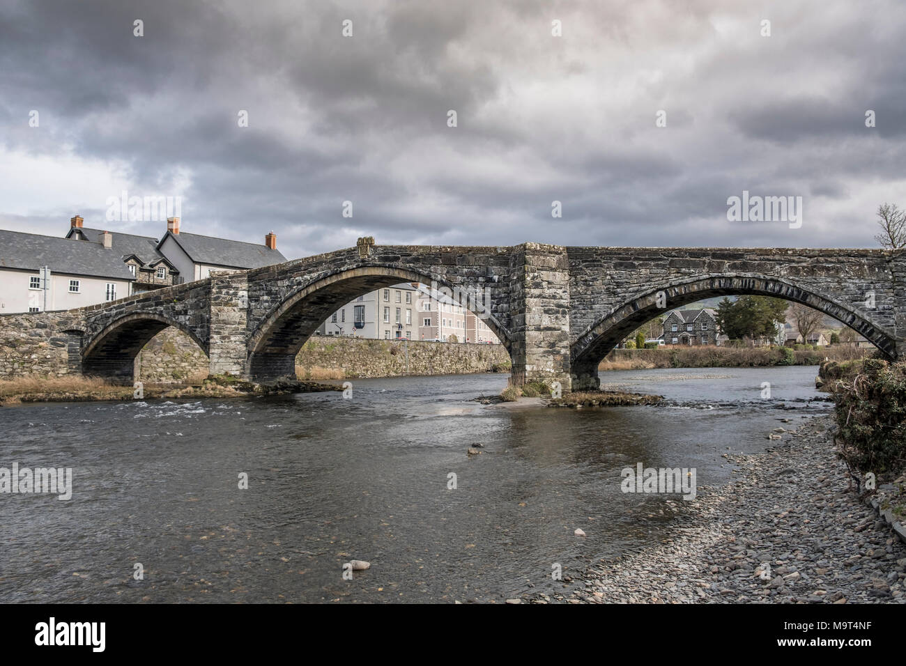 Pont Fawr, A Narrow three arch stone bridge in the Welsh town of Llanrwst, North Wales, UK Stock Photo