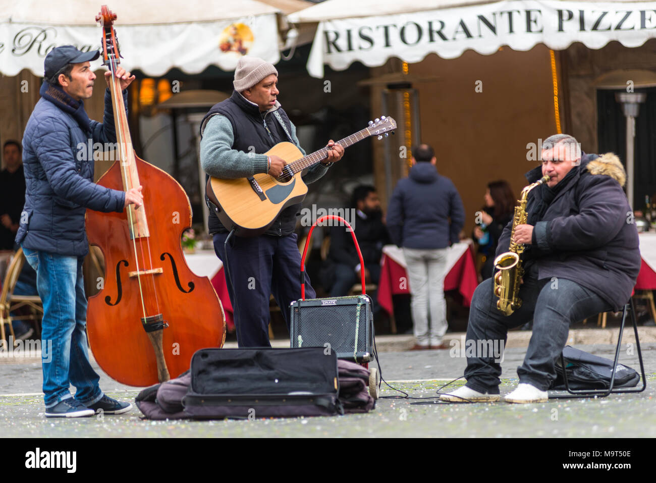 A jazz band playing at Piazza Navona, Rome, Lazio, Italy. Stock Photo