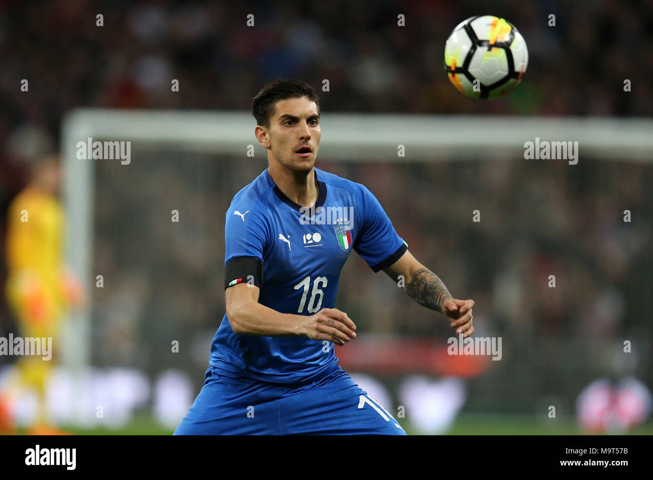 Lorenzo Pellegrini of Italy in action. Football International friendly, England v Italy at Wembley Stadium in London on Tuesday 27th March 2018.  Edit Stock Photo