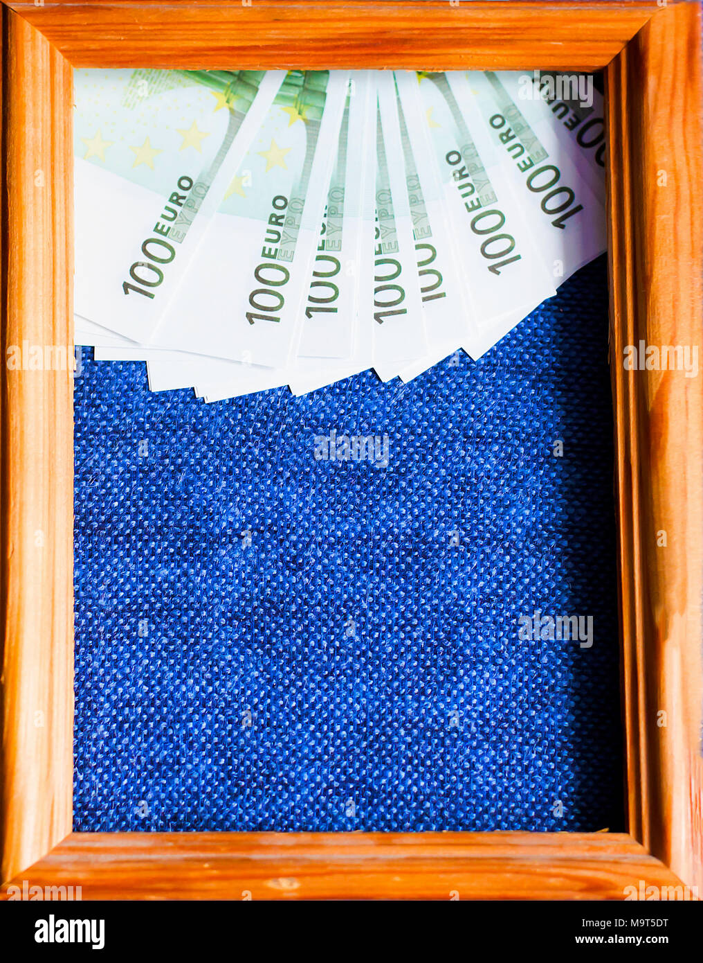 eurocurrency on a blue background, money in the frame Stock Photo