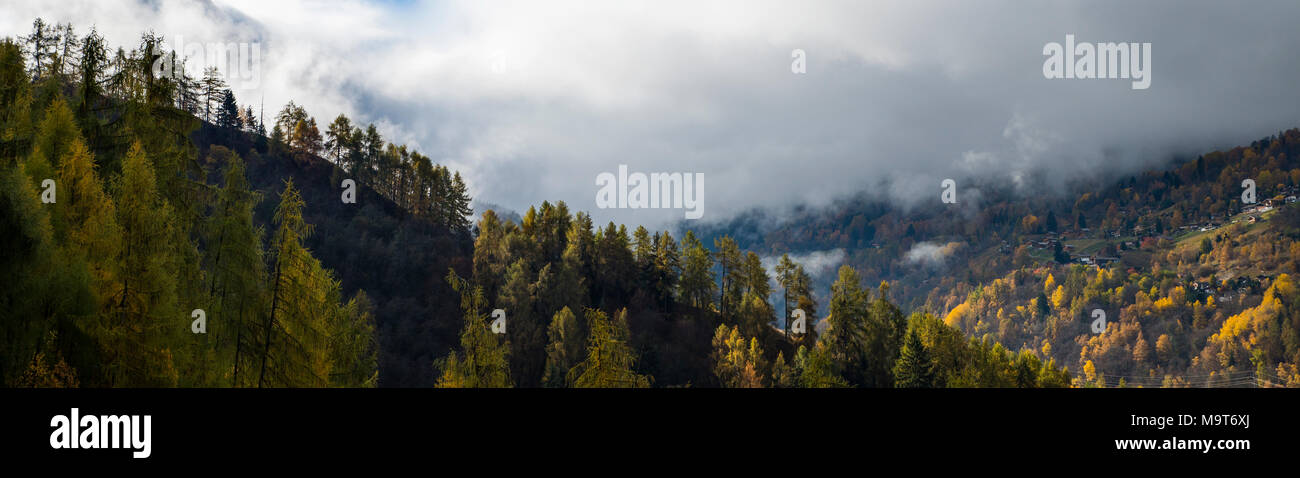 Panorama of typical autumn mountain landscape in the Valais ...