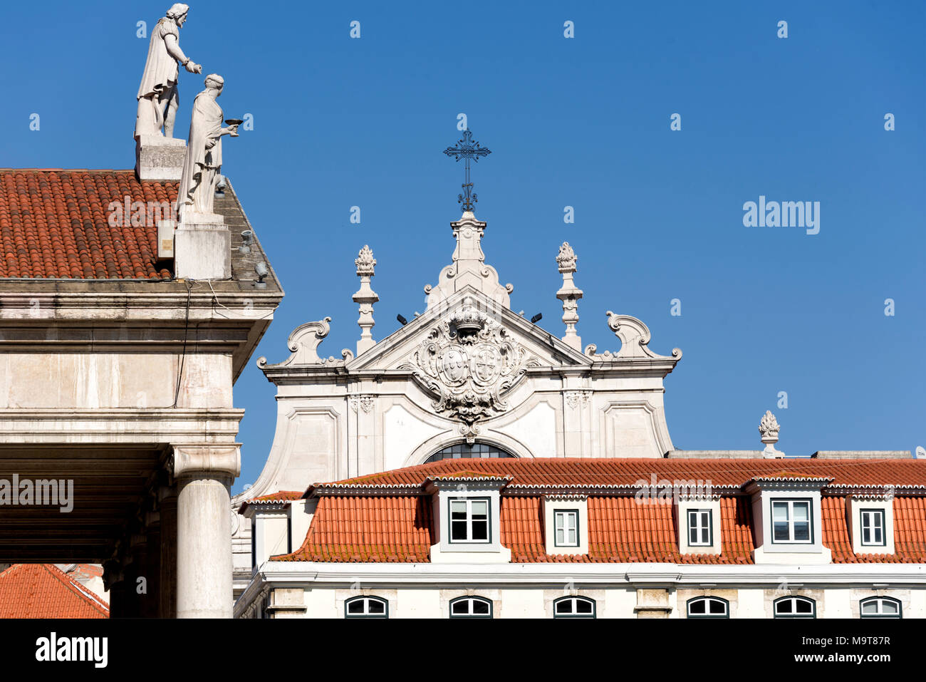 Lisbon, PortugalD. Maria II National Theatre and  São Domingos church Stock Photo