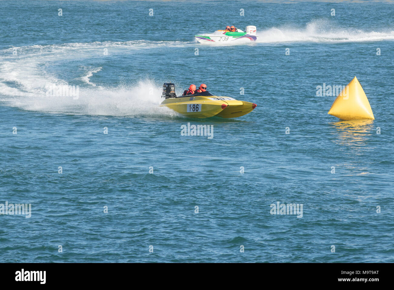 St peter port, Guernsey UK-September 17th 2016: Guernsey Powerboat Association racing at Havelet Bay Stock Photo