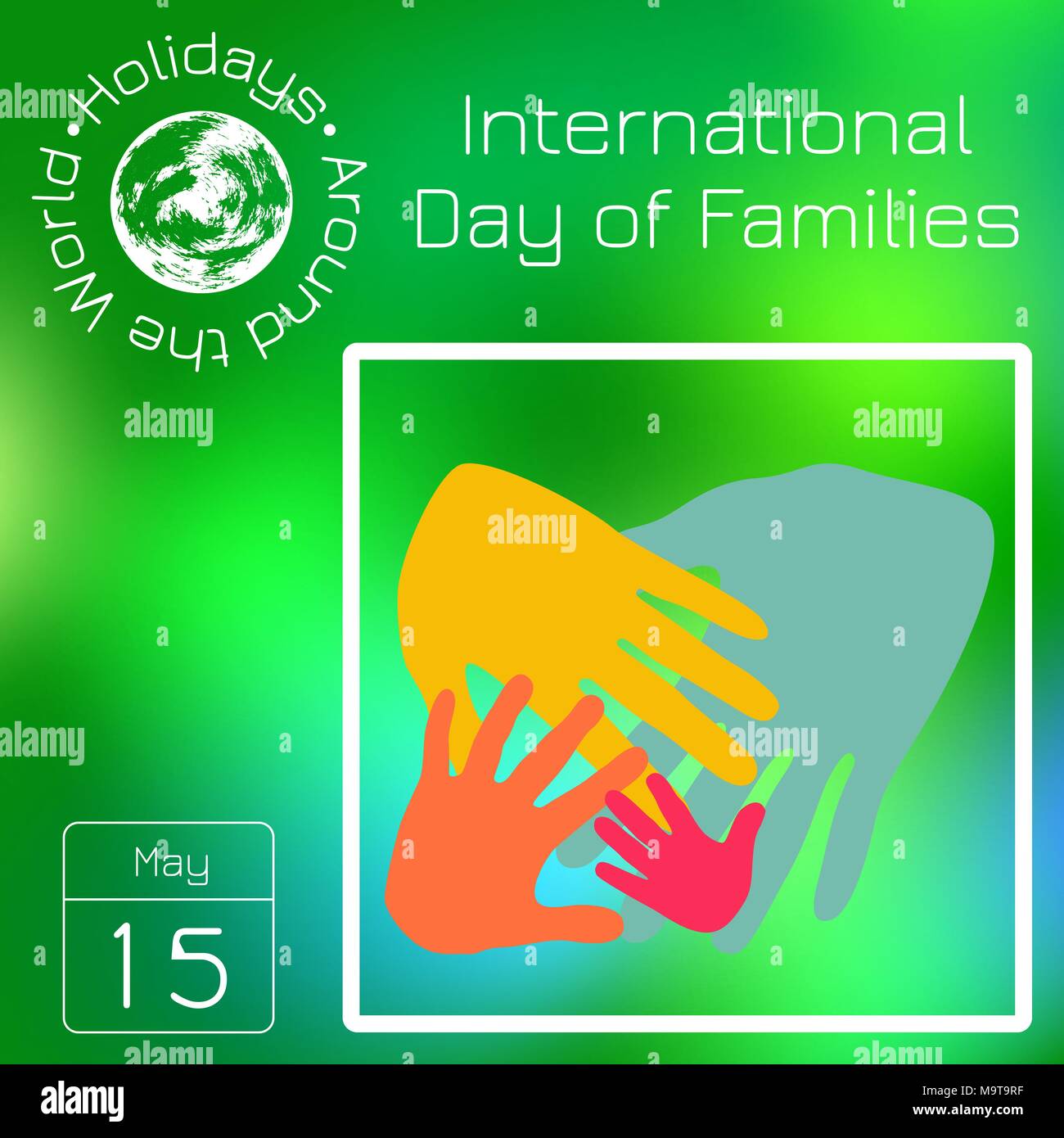 Calendar. Holidays Around the World. Event of each day. Green blur