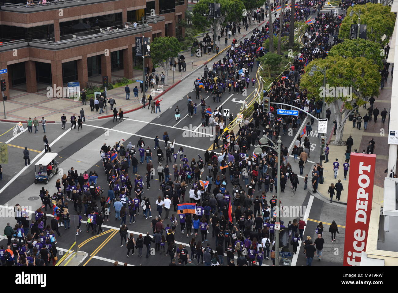 LOS ANGELES - APRIL 24: Armenian Community March. Thousands of people marched in Los Angeles to mark the anniversary of the 1915 Armenian genocide. Stock Photo