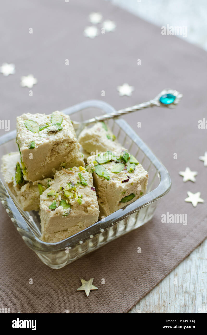 Halva pistachio traditional eastern desserts. Arabian sweets on