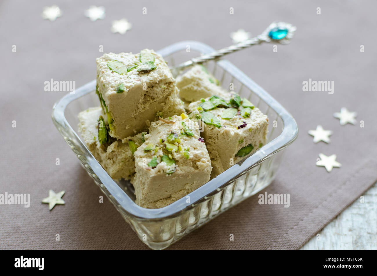 Halva pistachio traditional eastern desserts. Arabian sweets on