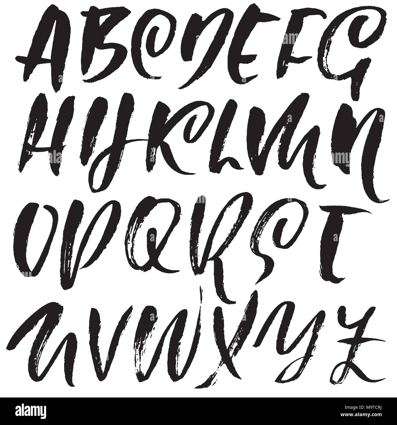 Handdrawn dry brush font. Modern brush lettering. Grunge style alphabet ...