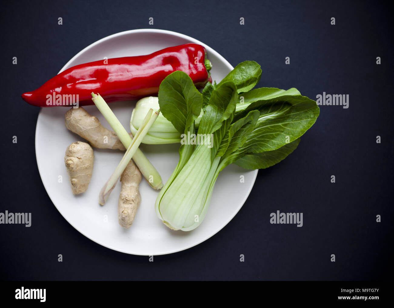 A selection of typical Chinese ingredients of plate. Shot top down. Stock Photo
