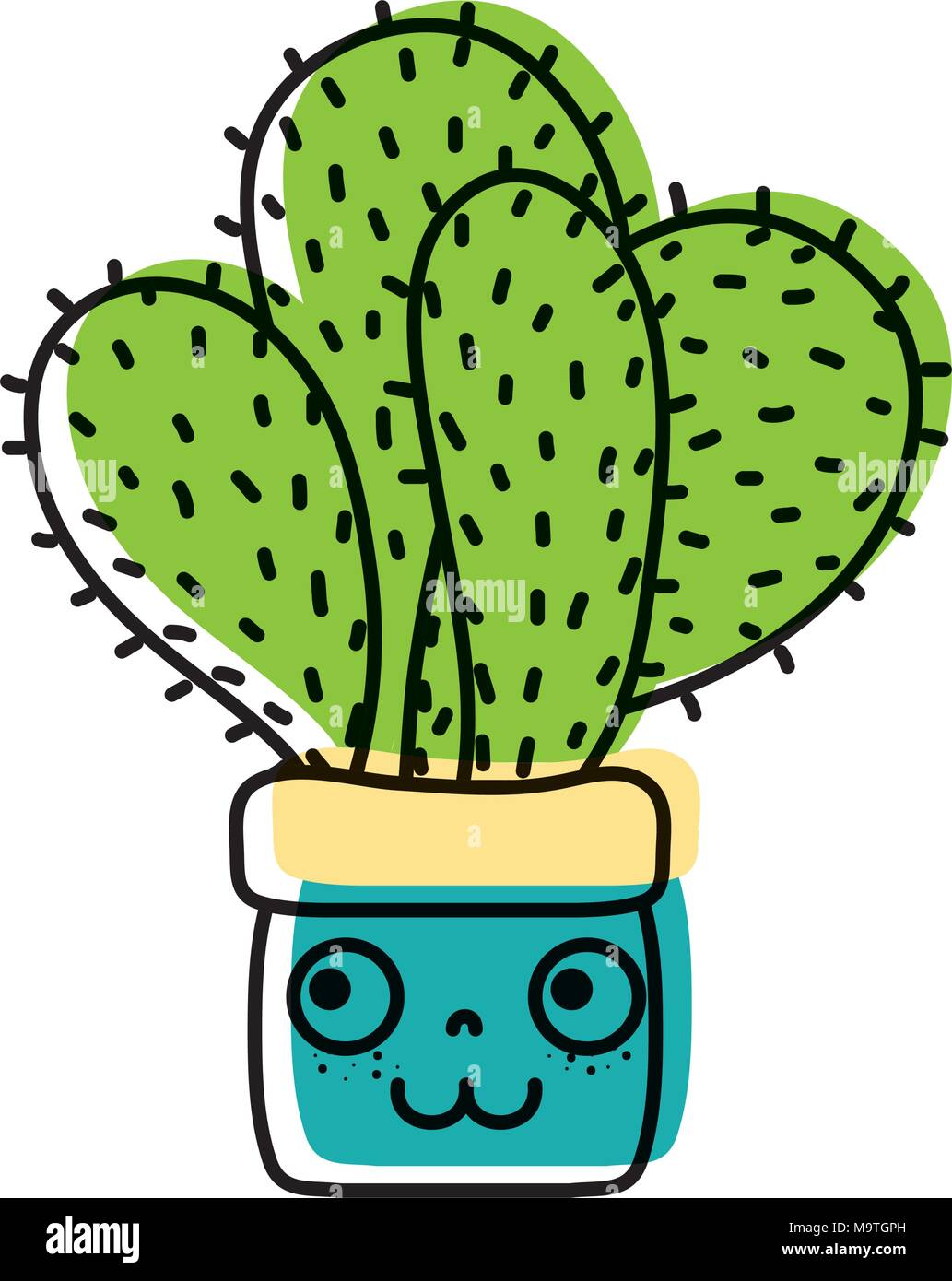 moved color kawaii happy cactus plant inside flowerpot Stock Vector ...
