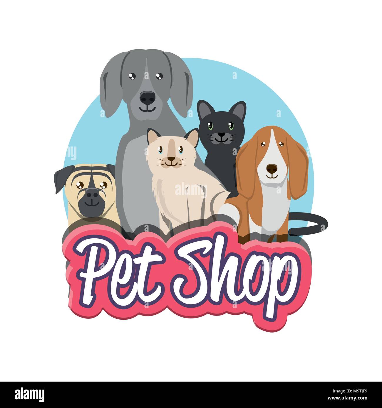 pet shop group of domestics animals vector illustration design Stock ...