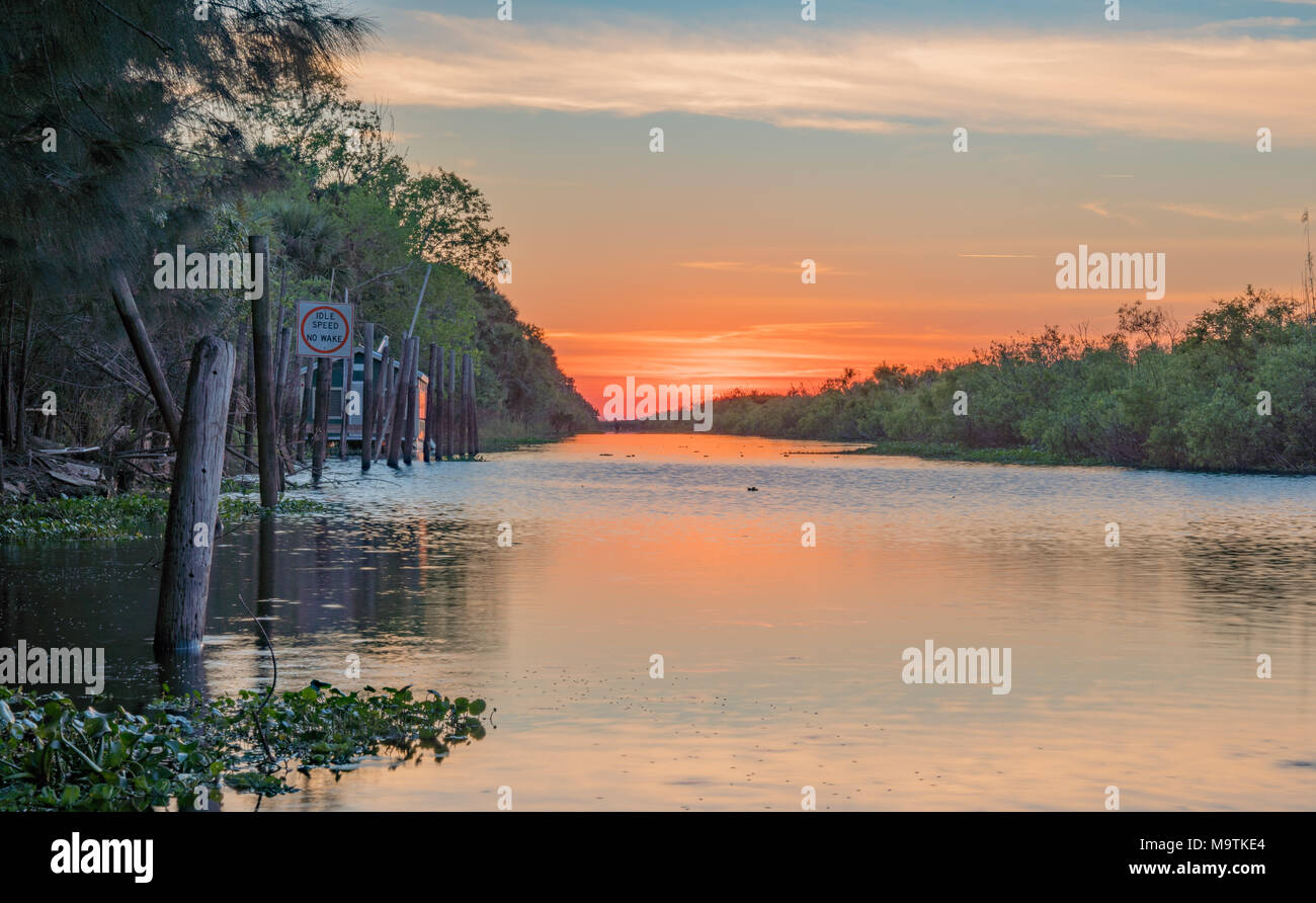 A small canal leads to the St Johns River in Brevard County Florida and is where airboats launch Stock Photo