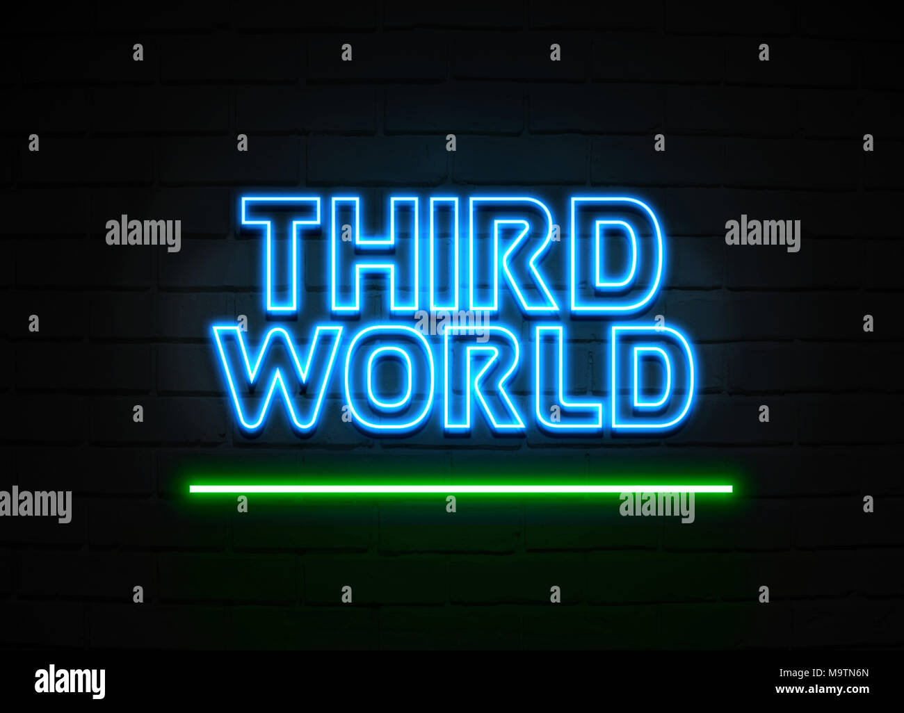 Third World neon sign - Glowing Neon Sign on brickwall wall - 3D rendered royalty free stock illustration. Stock Photo