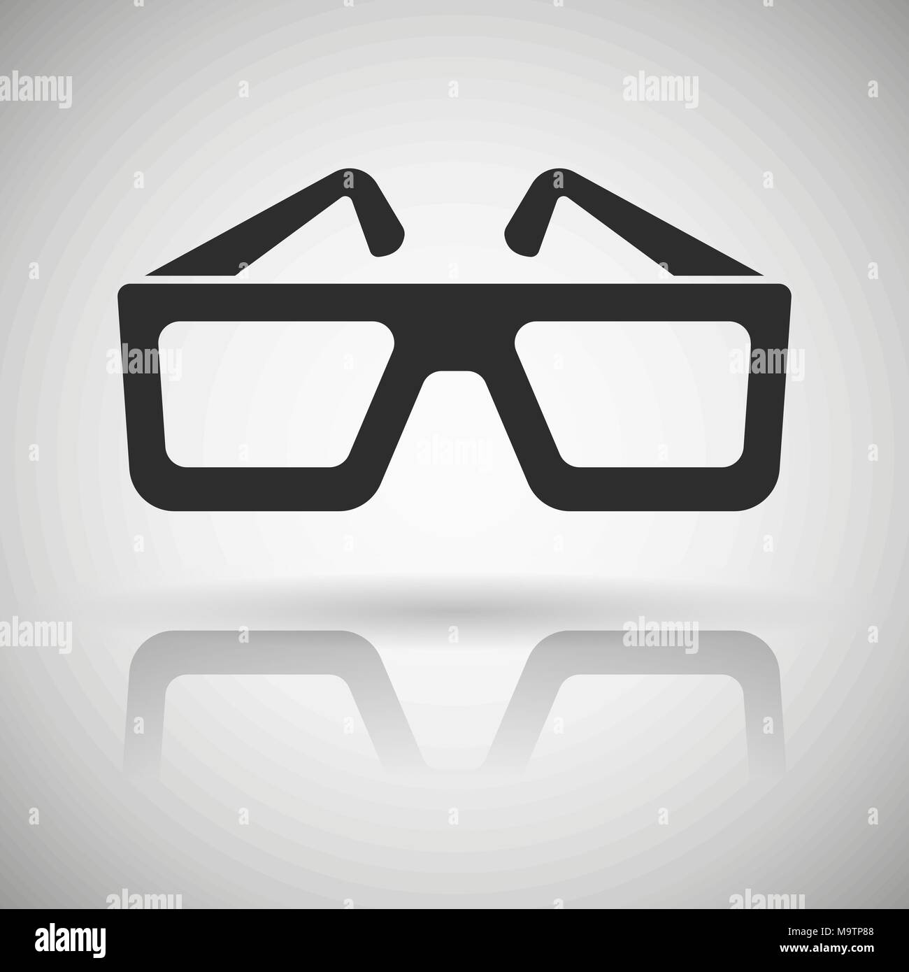 Cinema glasses. Black flat icon with shadow and reflection Stock Vector