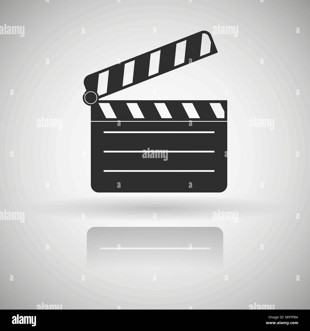 Movie motion clip. Black flat icon with shadow and reflection Stock Vector