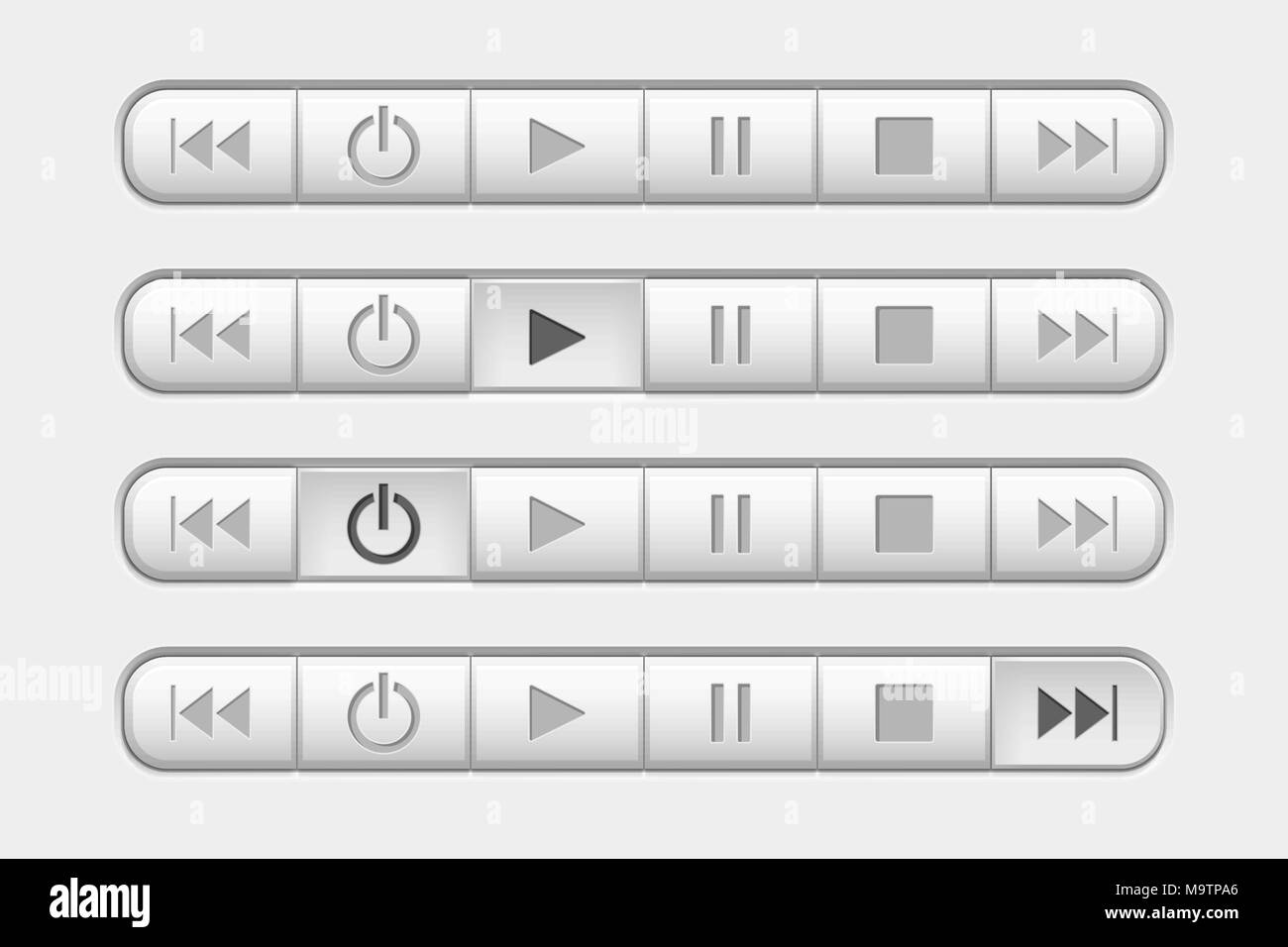 Media buttons control panel. With pressed buttons Stock Vector