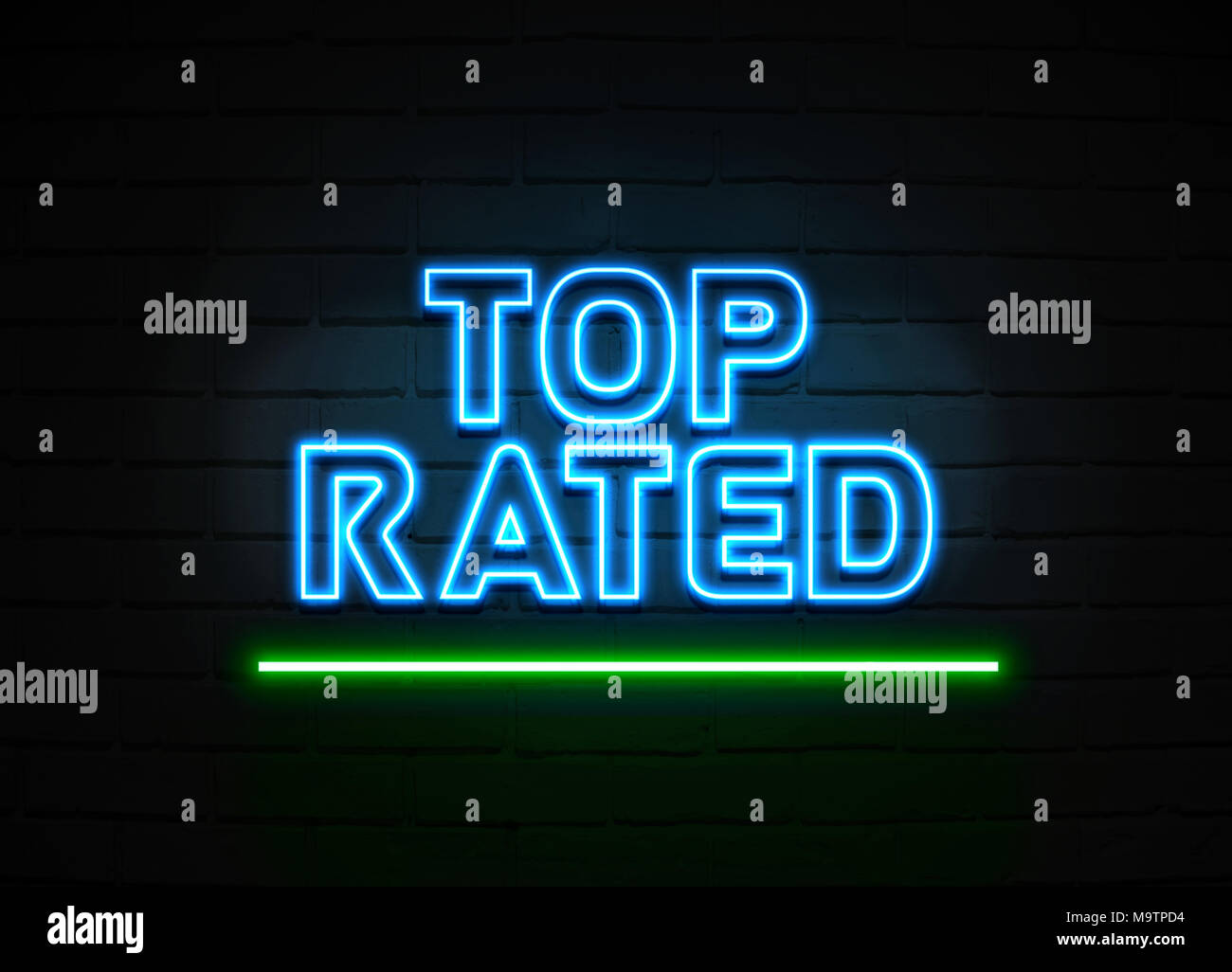 Top Rated neon sign Glowing Neon Sign on brickwall wall 3D rendered
