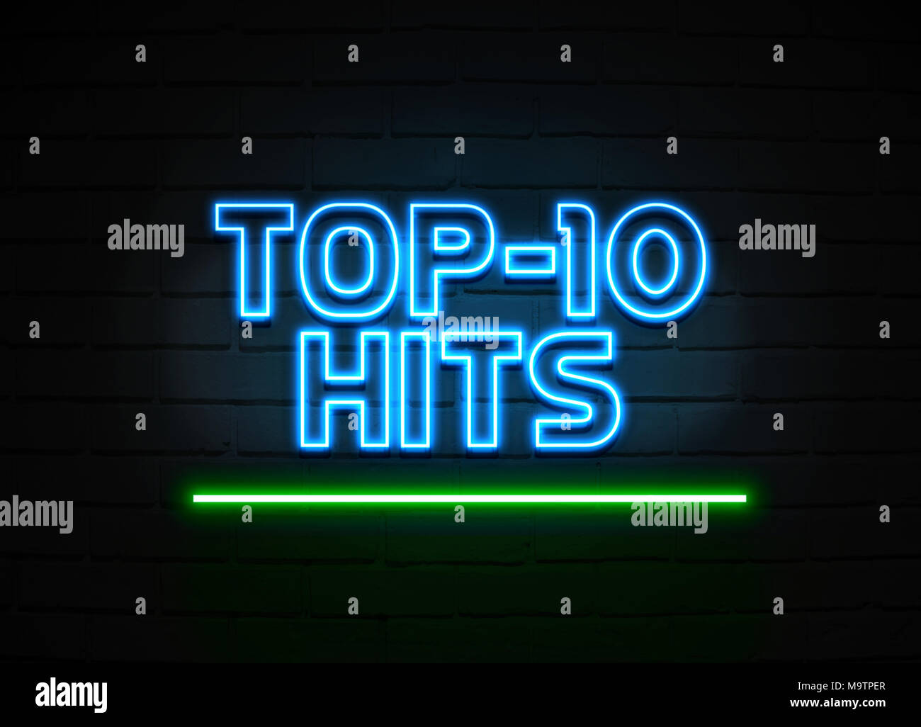 Top-10 Hits neon sign - Glowing Neon Sign on brickwall wall - 3D rendered  royalty free stock illustration Stock Photo - Alamy
