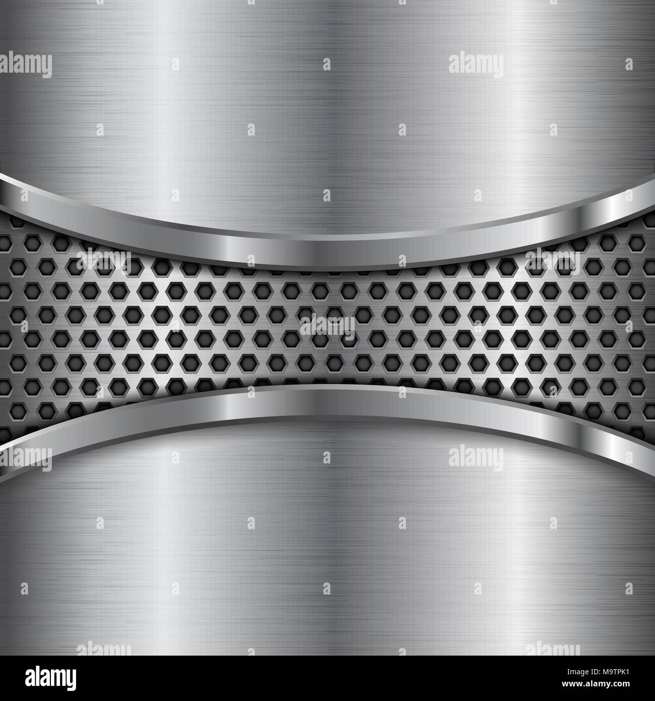 Metal brushed background with perforated center element Stock Vector