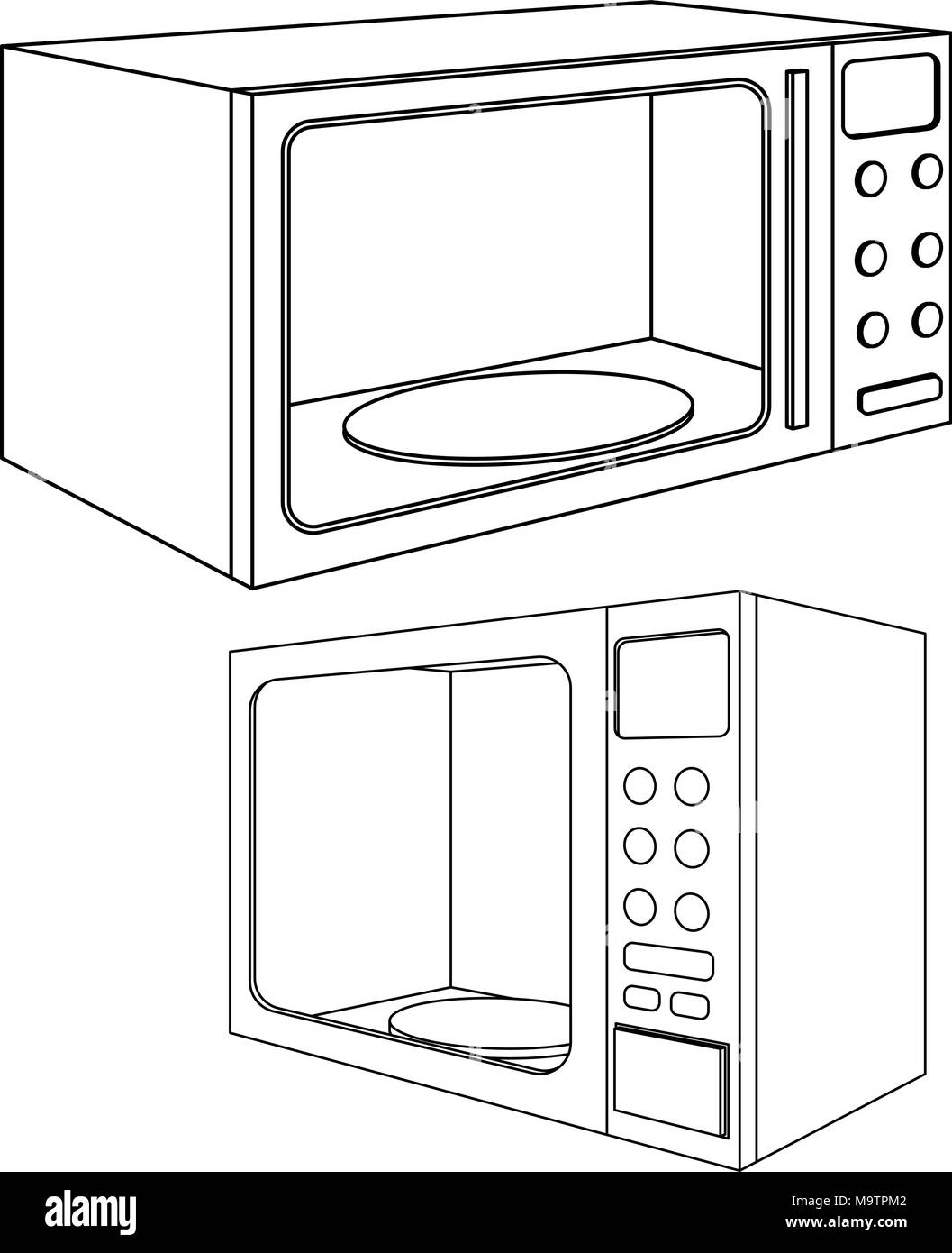 Microwave oven. Outline drawing Stock Vector