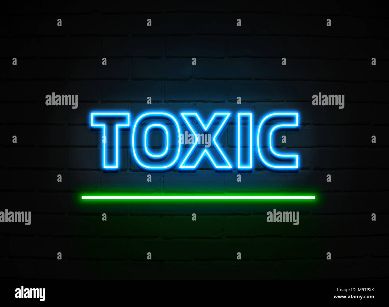 Toxic neon sign Glowing Neon Sign on brickwall wall 3D rendered royalty free stock