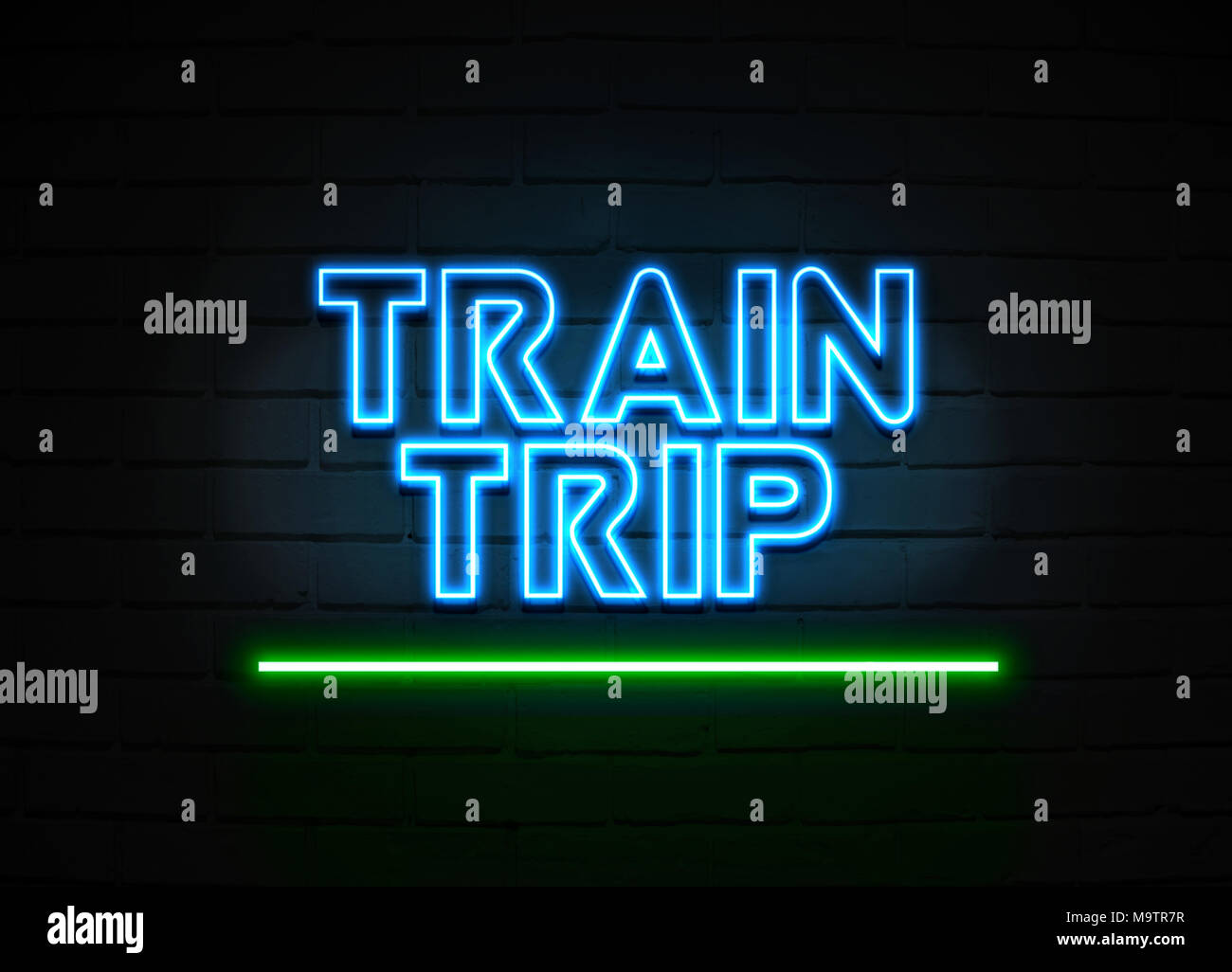 Train Trip neon sign - Glowing Neon Sign on brickwall wall - 3D