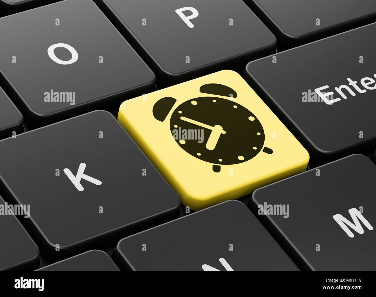 Timeline concept Alarm Clock on computer keyboard background Stock