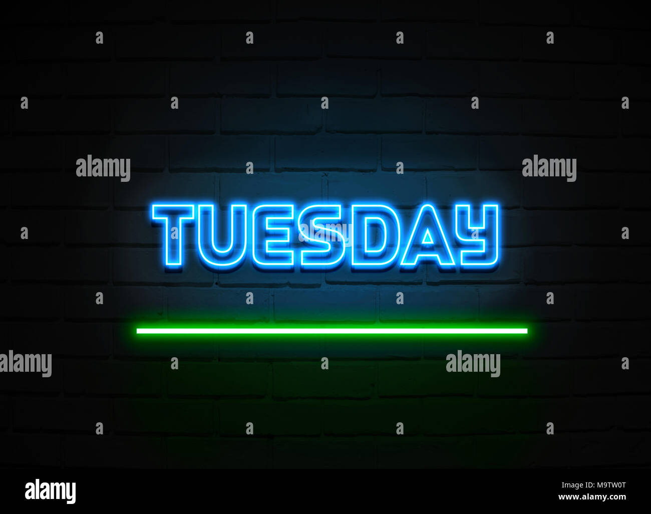 Tuesday neon sign - Glowing Neon Sign on brickwall wall - 3D rendered