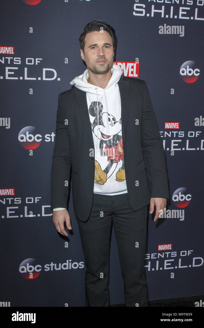 Arrivals for the 100th episode celebration of ABC's 'Marvel's Agents of S.H.I.E.L.D.' at the OHM Nightclub in the Hollywood neighbourhood of Los Angeles, California.  Featuring: Brett Dalton Where: Los Angeles, California, United States When: 24 Feb 2018 Credit: Tony Forte/WENN Stock Photo