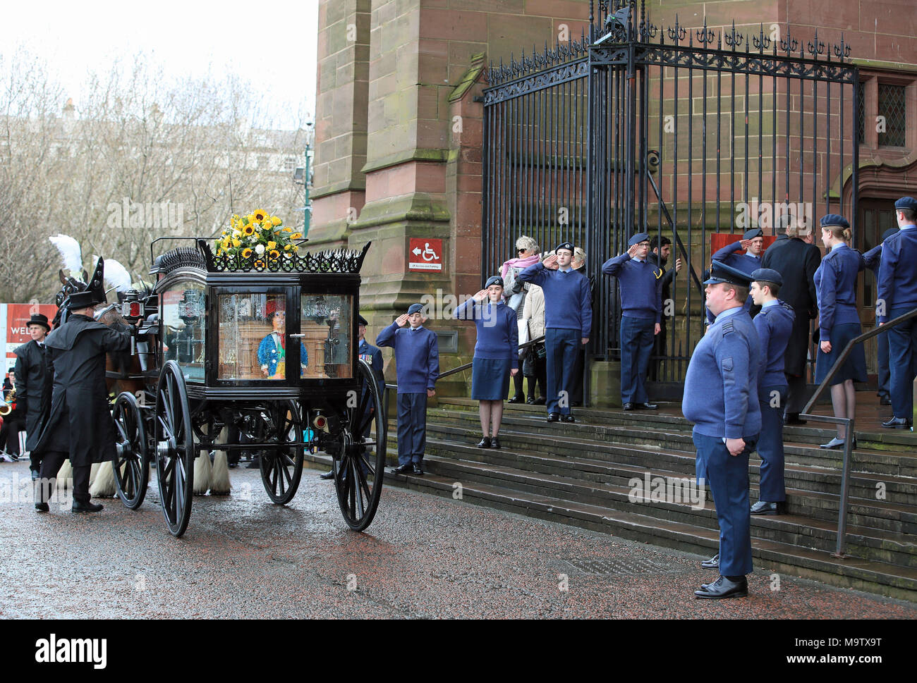 The funeral cortege arrives at Liverpool Anglican Cathedral ahead of