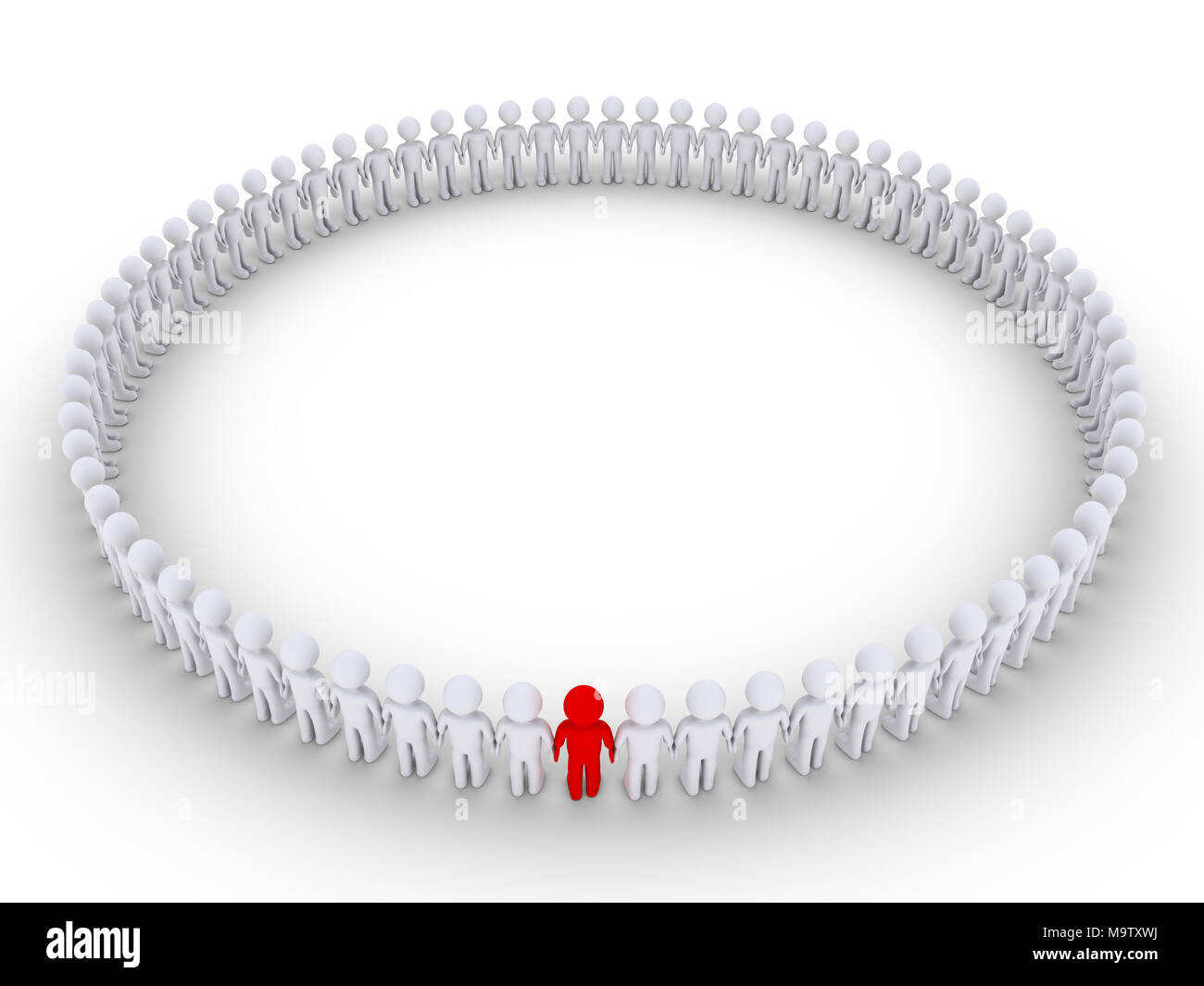 3d people form a very big circle but one is of different color Stock ...