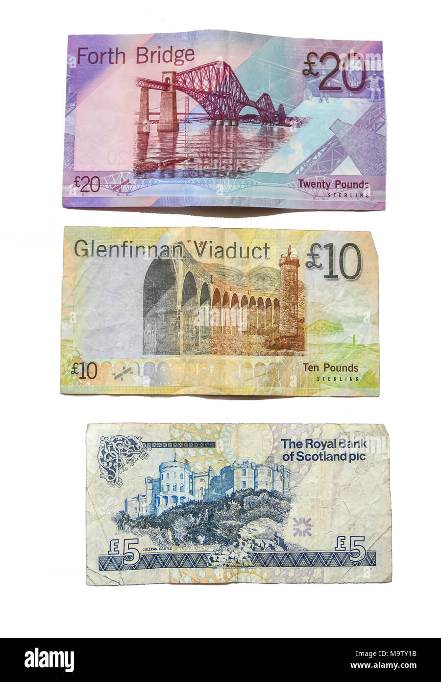 Scottish banknotes with scottish landmarks Stock Photo