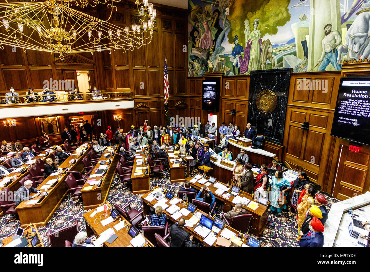 Indianapolis - Circa February 2018: Indiana State House of Representatives passing House Resolution 36, Recognizing and acknowledging the contribution Stock Photo