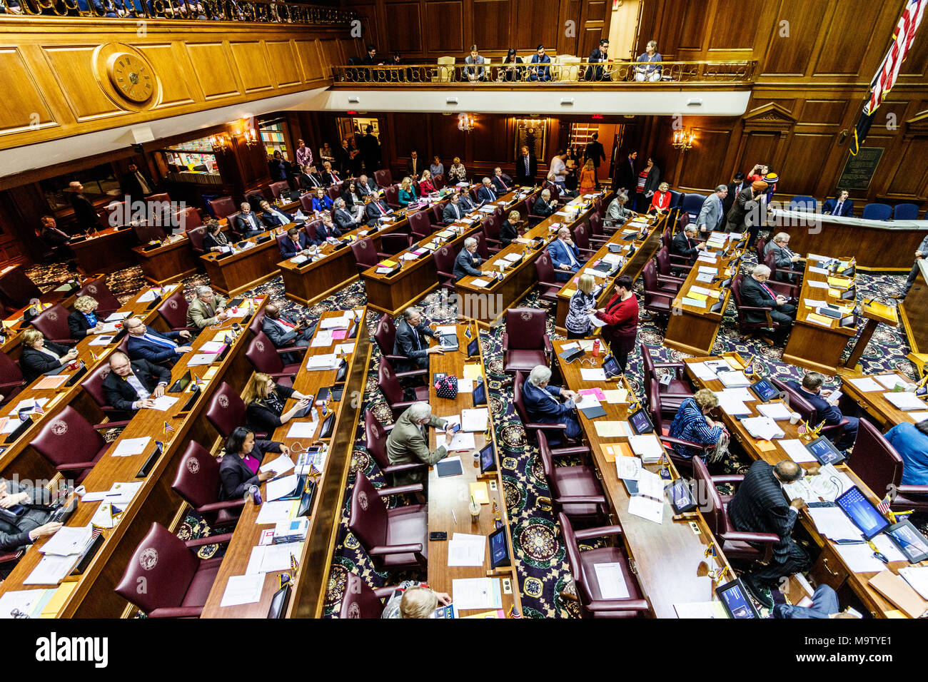 Indianapolis - Circa February 2018: Indiana State House of Representatives in session making arguments for and against a Bill II Stock Photo