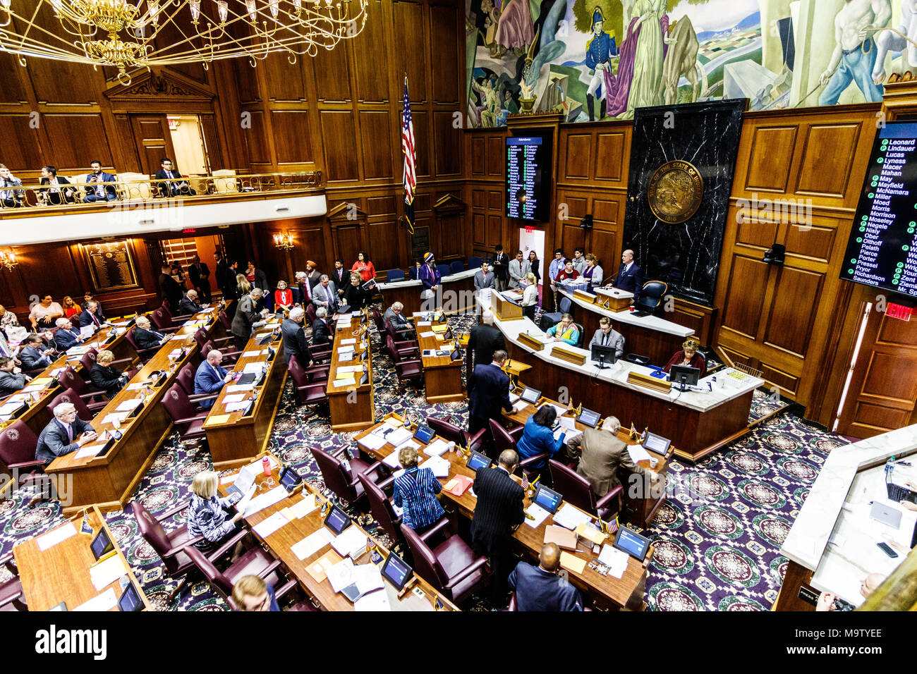 Indianapolis - Circa February 2018: Indiana State House of Representatives in session making arguments for and against a Bill III Stock Photo