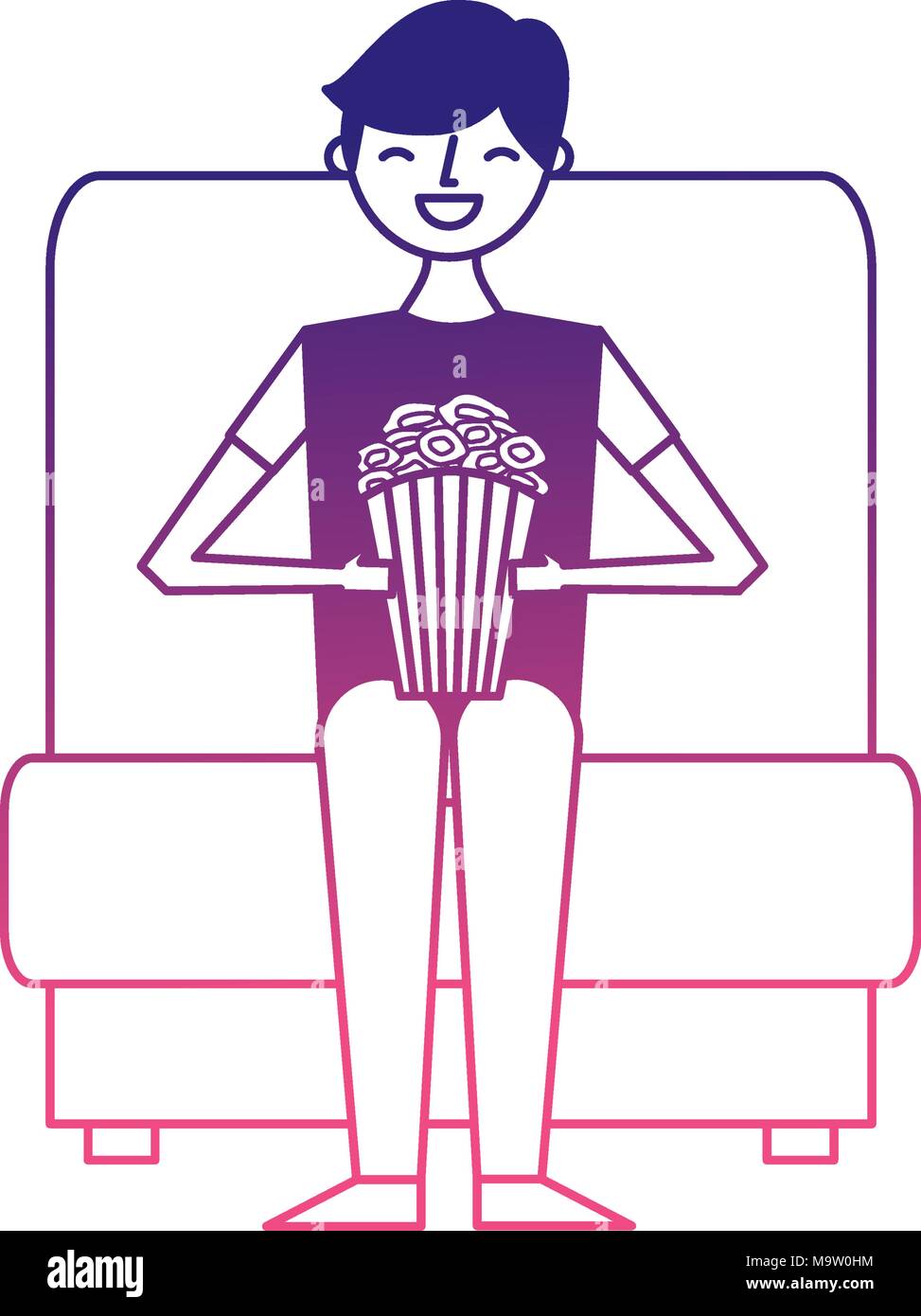 Man Watching Movie In Cinema And Eating Snacks Stock Vector Image Art