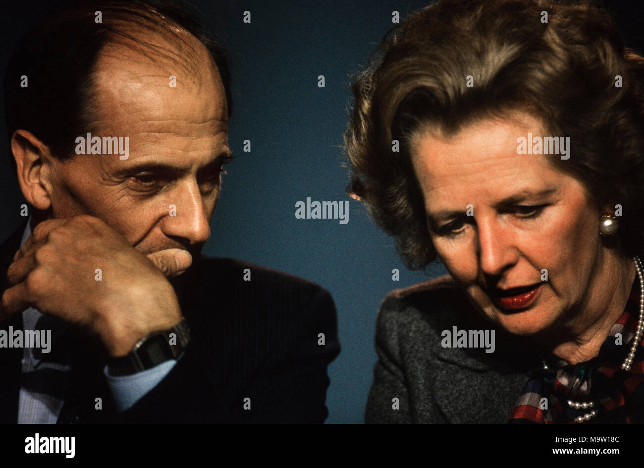 Conservative Party Conference at the Blackpool Winter Gardens 1985 The annual Tory Party conference in Blackpool with Margaret Thatcher as Prime Minister and Party Leader with Norman Tebbit as party Chairman Stock Photo