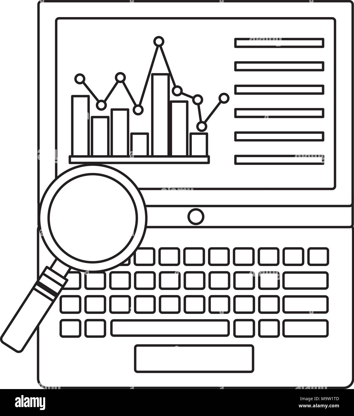 laptop with statistics graphic and magnifying glass Stock Vector Image ...
