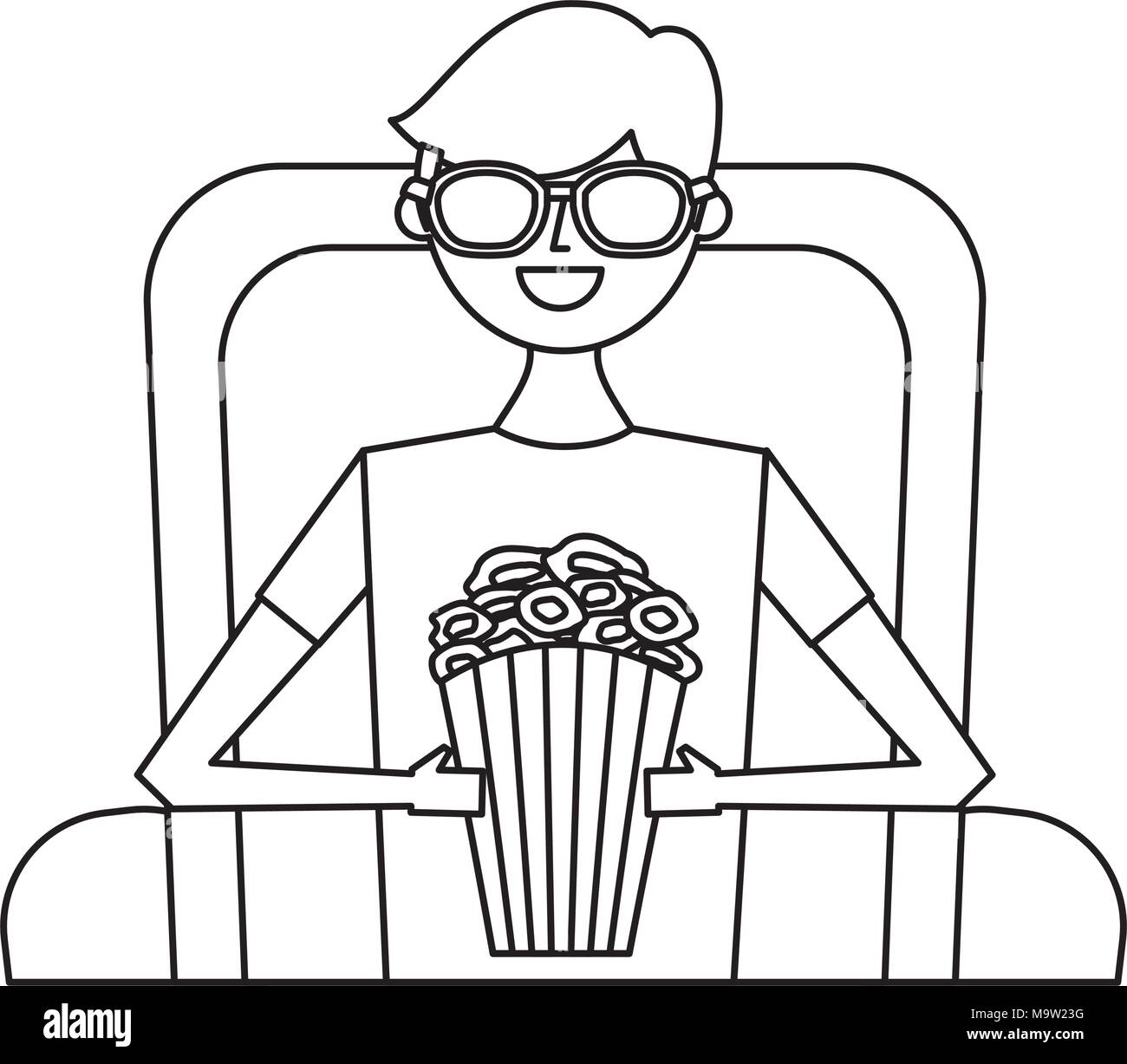 Man Watching Movie In Cinema With 3d Glasses Stock Vector Image Art