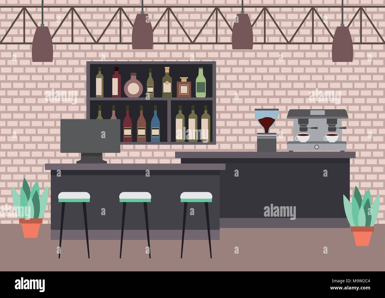 interiores workspace coffee shop restaurant Stock Vector