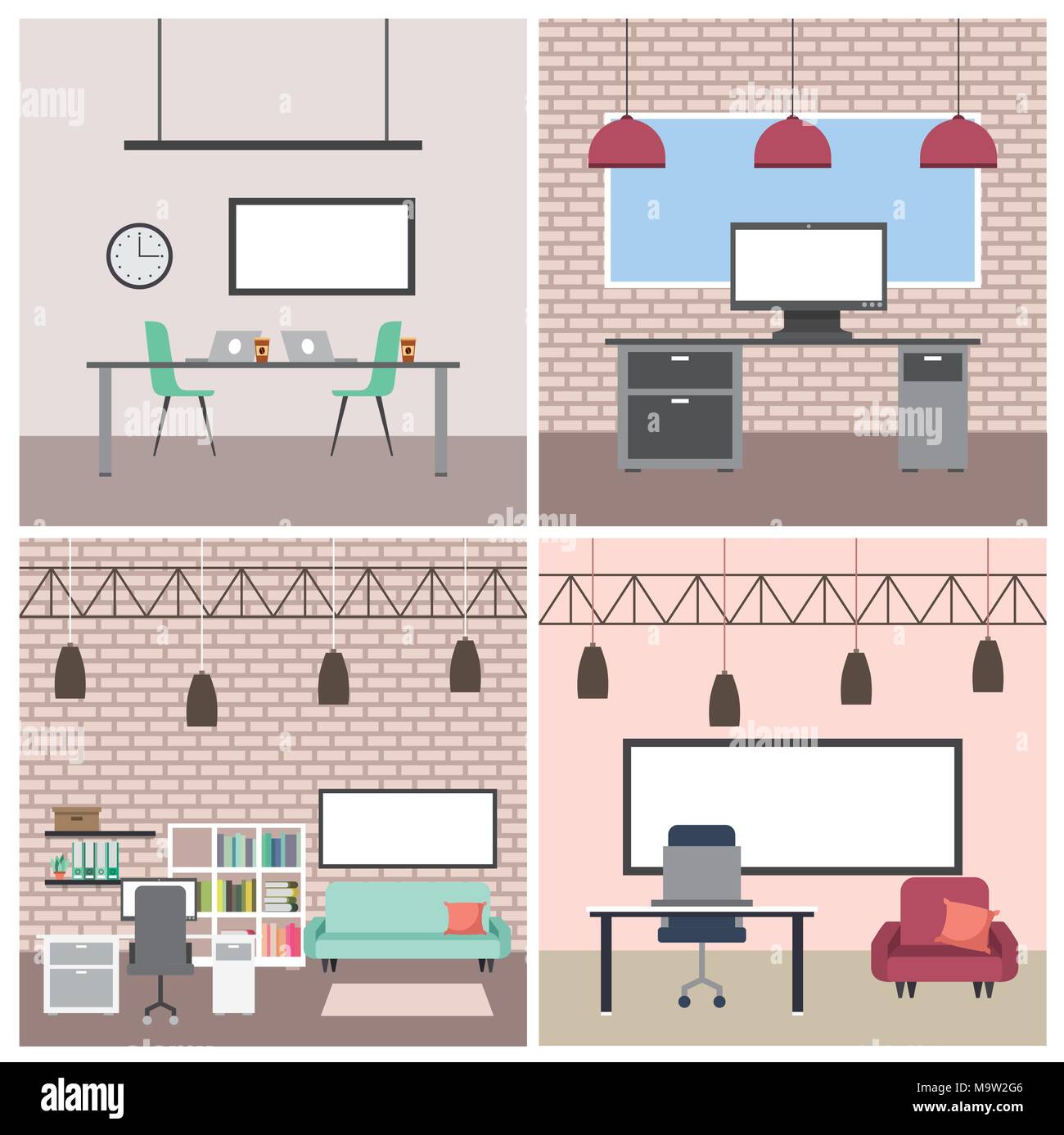 interiores workspace coffee shop restaurant Stock Vector