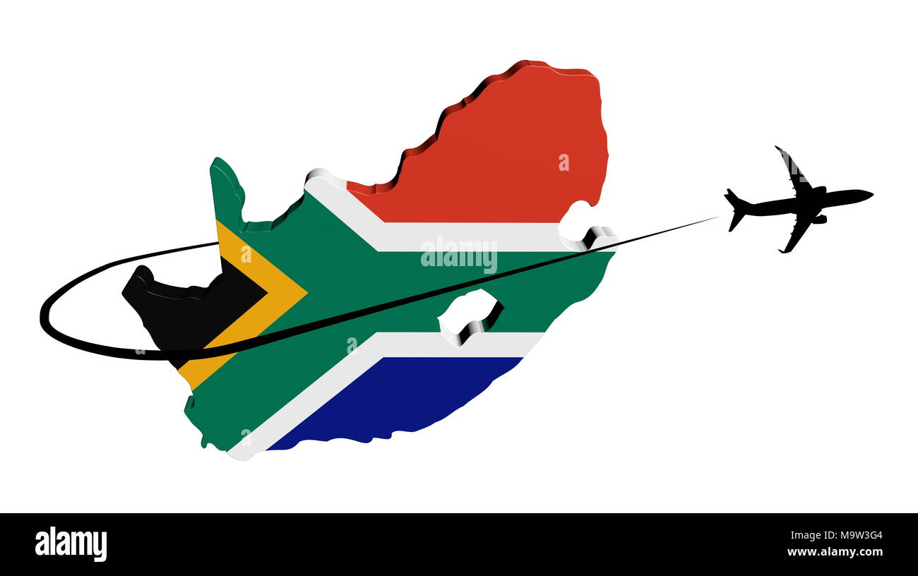 South Africa map flag with plane silhouette and swoosh illustration ...