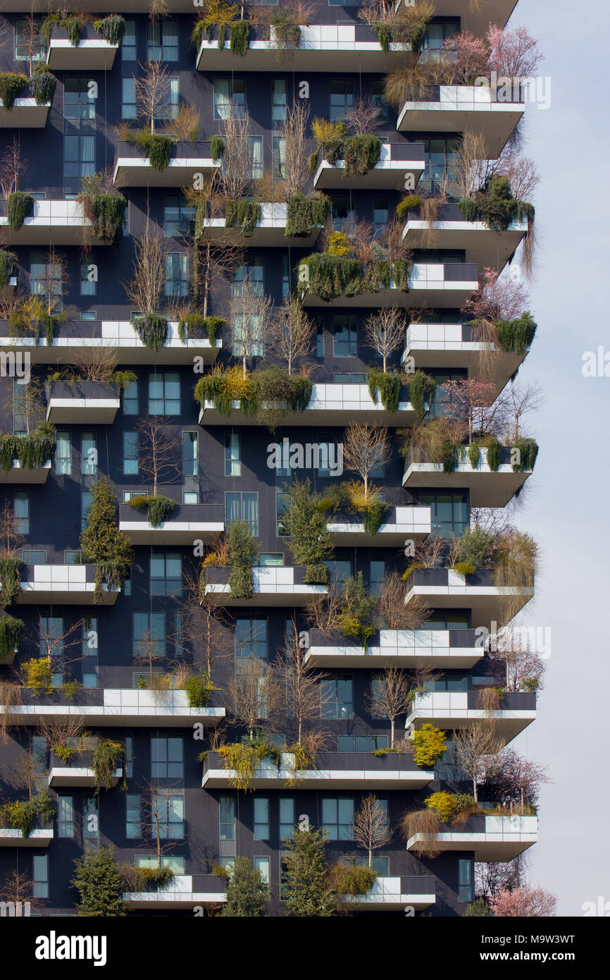 the Vertical Forest Palace, 'Bosco Verticale', detail, Milan, Italy Stock Photo